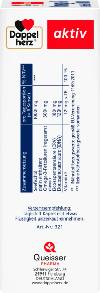 Доппельгерц Омега-3 1000мг. Doppelherz Omega-3 1000 мг. жир морської риби, 80 капсул | Зображення 1