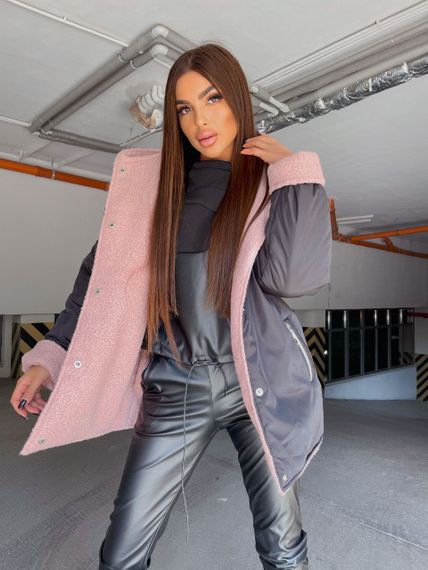 Женская теплая двухсторонняя куртка на меху LY30340 цвет черный + пудровый, размер 42/48 | Зображення 3