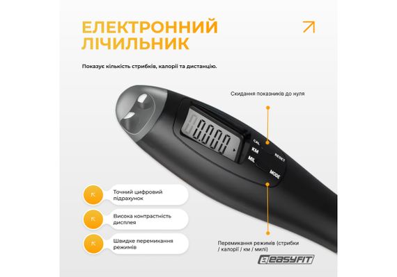 Скакалка з лічильником EasyFit TwinRope швидкісна 2,8 м чорна-сіра (EF-1909-GY) | Зображення 2