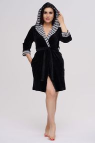 Женский велюровый халат Nusa 0527 с капюшоном короткий, черный S