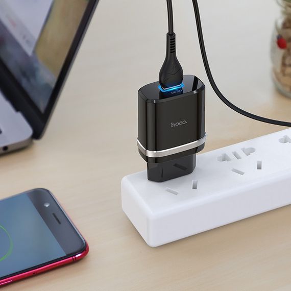 МЗП Hoco C12Q Smart QC3.0 3A (1USB-A) + кабель USB to MicroUSB Чорний | Зображення 4