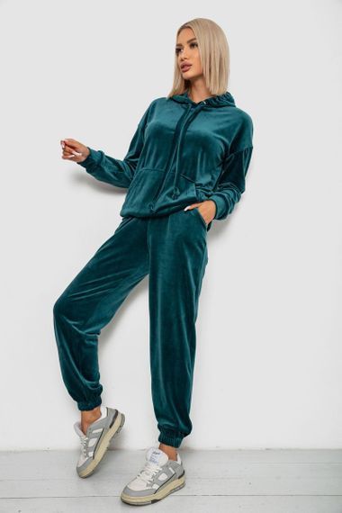 Спортивный костюм женский велюровый, цвет зеленый, 241R1530-5 | Зображення 2