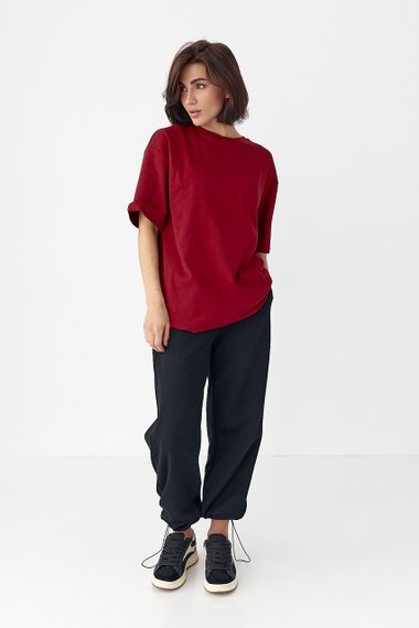 Однотонна базова футболка - бордо цвет, S (є розміри) | Зображення 2