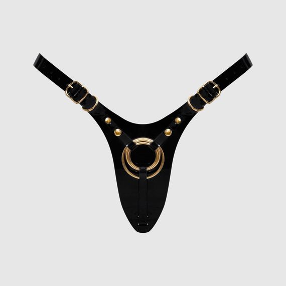 Трусики для страпона Strap-On-Me Leatherette Harness Fabulous - One Size - Black Glossy