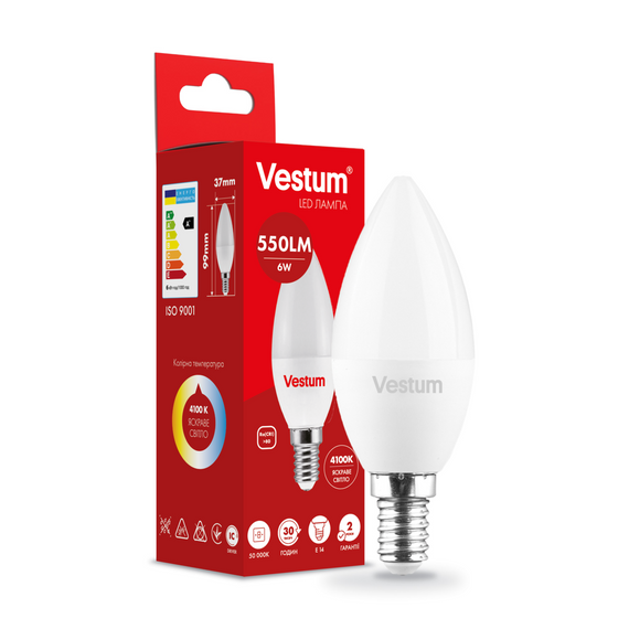 Світлодіодна лампа Vestum C37 6W 4100K 220V E14 1-VS-1303 | Зображення 2