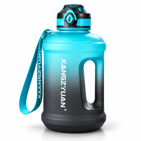 Эко-бутылка KANGZYUAN 1800 мл синяя, спортивная бутылка для воды Tritan BPA-free, ударопрочная, с ручкой и ремешком