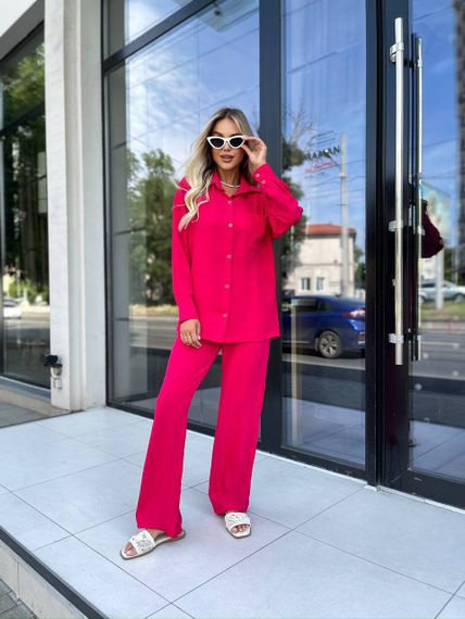 Женский летний костюм 4 в 1 рубашка, топ, брюки и шорты ZE1400 цвет розовый размер 42/44