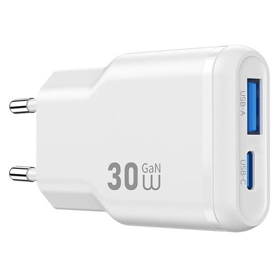 СЗУ WIWU G033 Essen PD30W+QC3.0 GaN (1USB-A/1C) White | Зображення 1