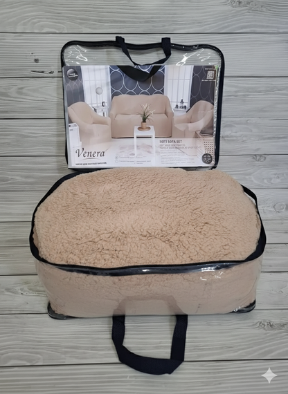 Чохол на тримісний диван плюшевий Venera "Sofa soft" 306 Пудровий | Зображення 5