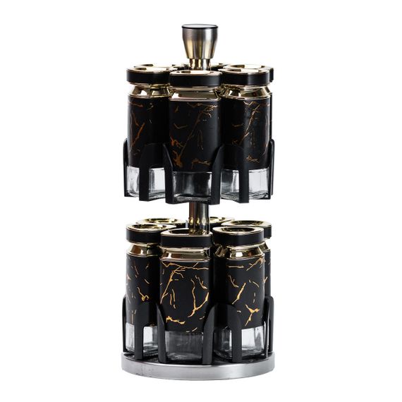 Набор для специй на подставке 12 баночек по 120 мл, черный мармур HP1356 | Зображення 3