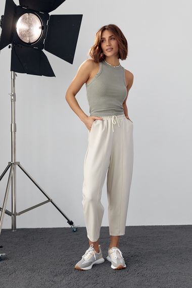 Женская майка в рубчик с рваным декором - хаки цвет, XS (есть размеры) | Зображення 2