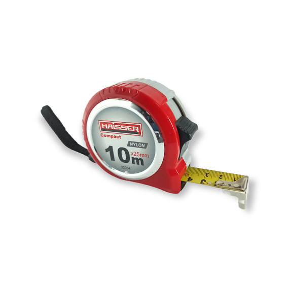 Рулетка вимірювальна 10 м x 25 мм HAISSER Compact | Нейлон | Пластиковий корпус | 2 стопа (арт. 22034)