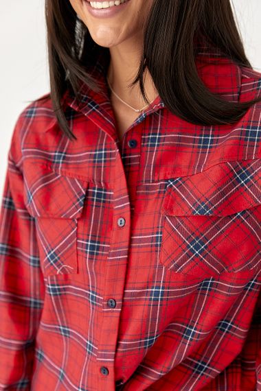 Клітчаста сорочка з напівкруглим низом - червоний цвет, M (є розміри) | Зображення 3