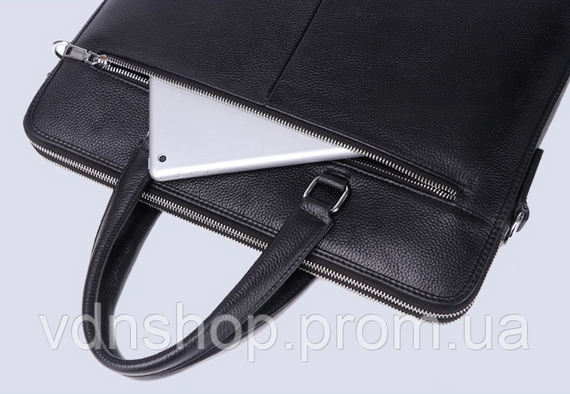 Шкіряна чоловіча ділова сумка-портфель портфель для ноутбука 37х28.5х7, дипломат для офіса Tiding Bag 64028 чорний | Зображення 3