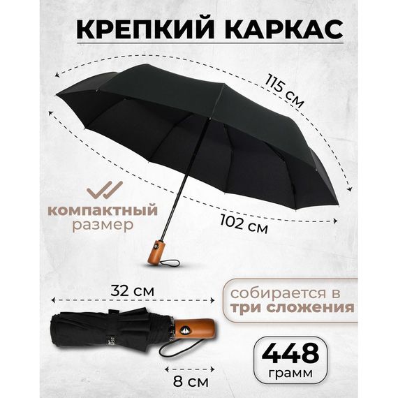 Парасолька преміум - Автоматична, чоловіча укріплена парасолька з HK-350 дерев'яною ручкою.