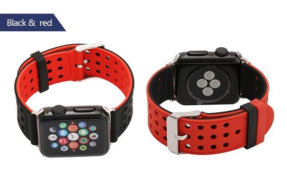 Подвійний ремінець з перфорацією Primo для Apple Watch 42mm / 44mm / 45mm - Black&Red | Зображення 2