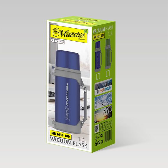 Термос для напитков 1 л Maestro MR-1631-100N-BLUE нержавеющая сталь сохраняет тепло и холод | Зображення 2