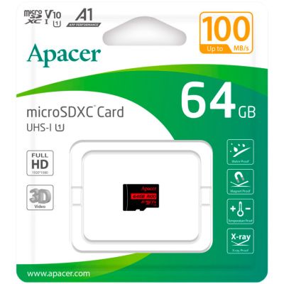 Карта памяти Apacer 64GB microSD class 10 UHS-I V10 A1 (AP64GMCSX10UB-RA) | Зображення 1