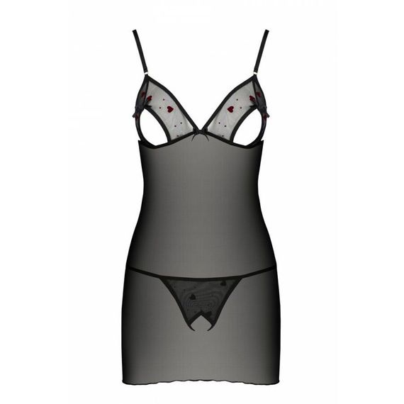Сорочка з вирізами на грудях, стрінги Passion LOVELIA CHEMISE L/XL, black | Зображення 4