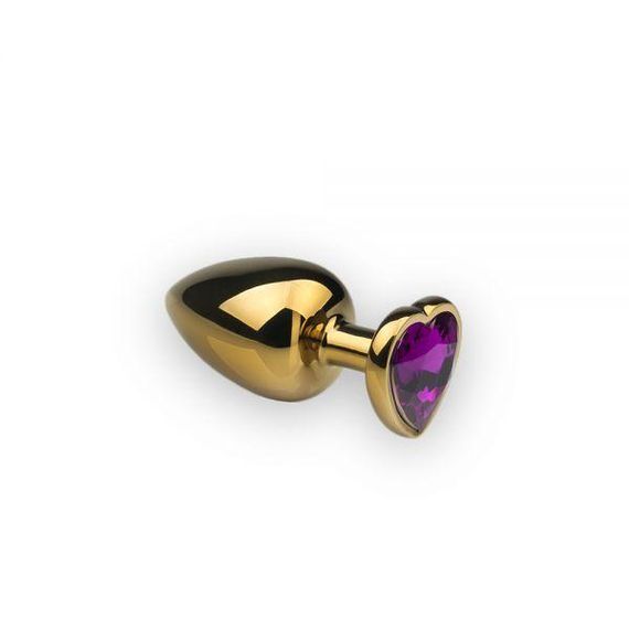 Металева анальна пробка з кристалом Gold Heart Amethyst, M Sex Aura