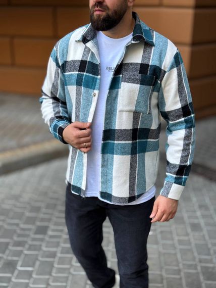 Теплая мужская байковая рубашка в клетку на пуговицах размер XXL цвет зеленый Vi1048 | Зображення 3