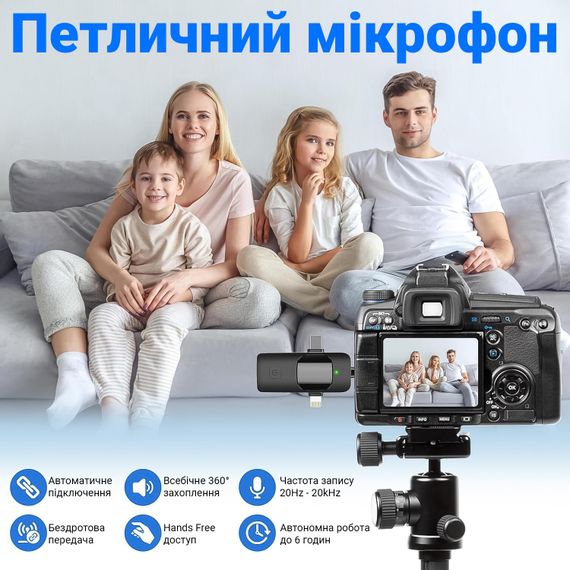 Беспроводная петличка 3в1: Lightning+Type-C+miniJack Savetek P29, микрофон для смартфона, ноутбука, планшета | Зображення 4