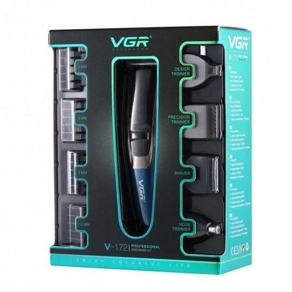 Машинка триммер 4в1 VGR V-172 для стрижки волосся на акумуляторі зарядка USB, електробритва TQ-256 для голови | Зображення 5