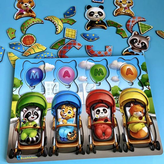 Деревянная настольная игра "Звери в колясках" Ubumblebees (ПСД176) PSD176 сортер-вкладыш | Зображення 6