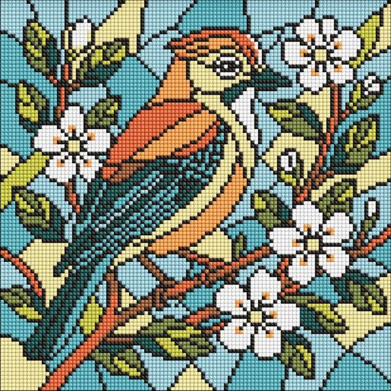 Алмазна мозаїка "Вітраж. Сойка" ©art_selena_ua AMO8317, 30х30 см