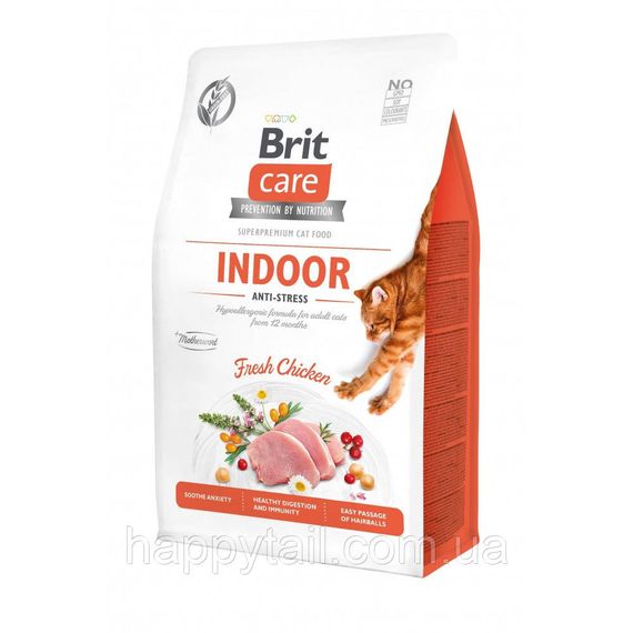 Корм сухой Brit Care Cat Grain Free Indoor Anti-stress для взрослых домашних кошек гипоаллергенный с курицей 400 г