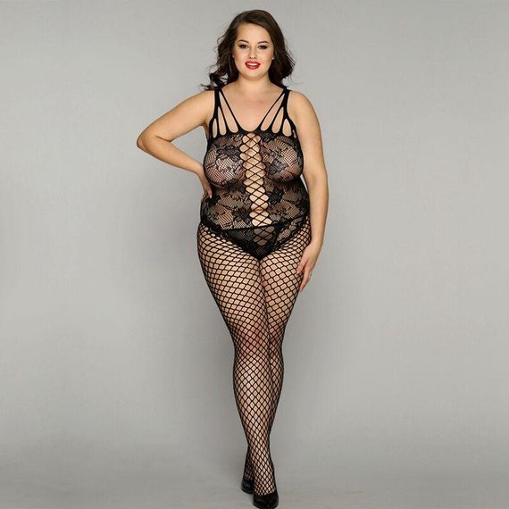 Сетчатый бодистокинг JSY «Нежная Люси» Plus Size, black, имитация боди, имитация шнуровки sexstyle | Зображення 2