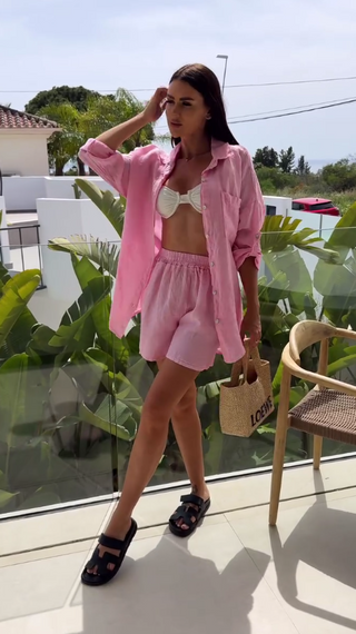 Женский летний костюм двойка шорты и рубашка LY25028 цвет розовый, размер 46/48 | Зображення 2