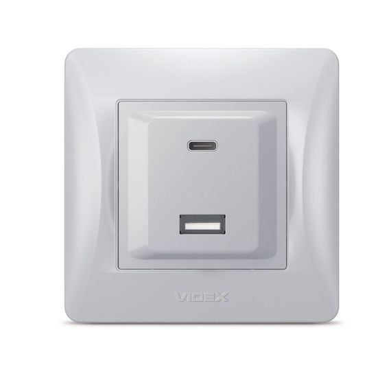 Розетка USB-A + USB-C PD20W срібний шовк VIDEX BINERA | Зображення 1