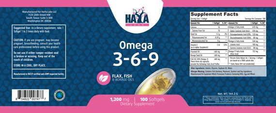 Омега 3-6-9 Haya Labs Omega 3-6-9 Flax, Fish &amp; Borage Oils 1200 mg 100softgels | Зображення 2