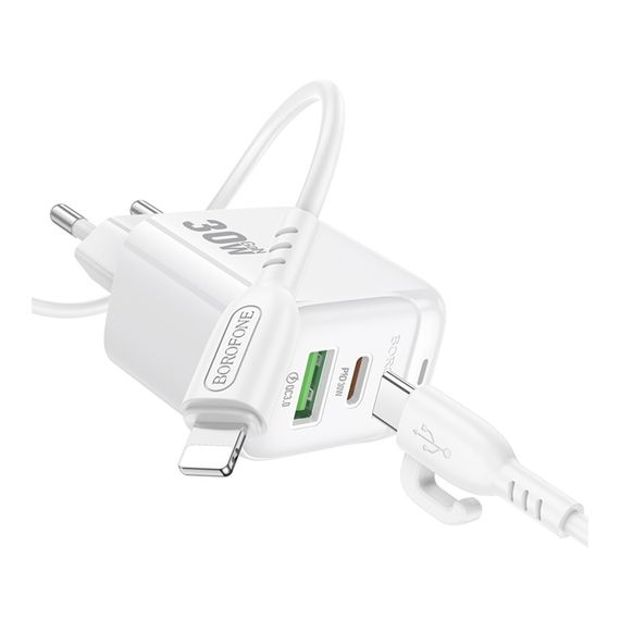 Мережевий зарядний пристрій Borofone BAS45A 1 USB-C/1USB PD/QC 30W+Type-C to Lightning | Зображення 5