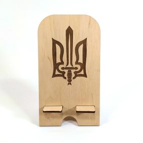 Підставка для мобільного телефону смартфону Тризуб2 18х10см Майстерня містера Томаса Фанера 4 мм