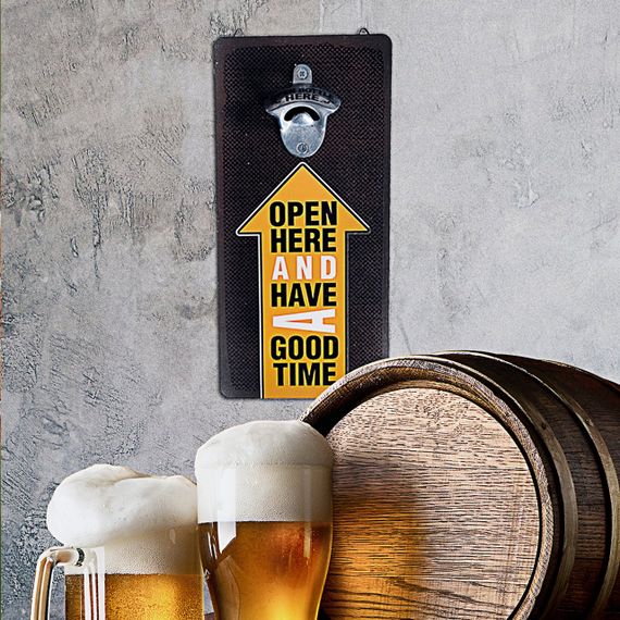 Открывалка для бутылок настенная Open here and have a good time 32х15 см (ODP_20J012)