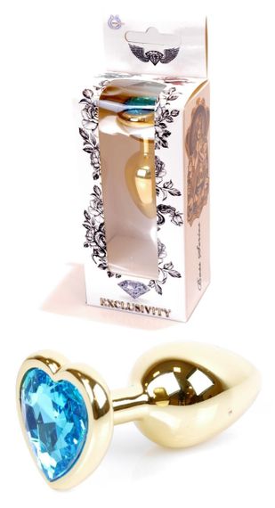 Анальний затор Boss Series - Jewellery Gold Heart PLUG Light Blue S, BS6400040 sexstyle