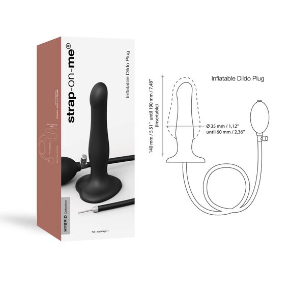 Надувной фаллоимитатор Strap-On-Me INFLATABLE DILDO PLUG - NOIR, шарик внутри, диаметр до 6 см | Зображення 2