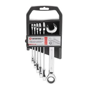 Набір ключів комбінованих, з тріскачкою, 6 шт., 8-19 мм, Cr-V, професійний, DIN3113 INTERTOOL XT-1302