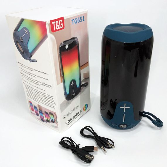 Bluetooth-колонка TG651 з RGB ПІДСВІТКОМ, акумуляторна колонка для музики, для вечірки. Колір: синій | Зображення 1