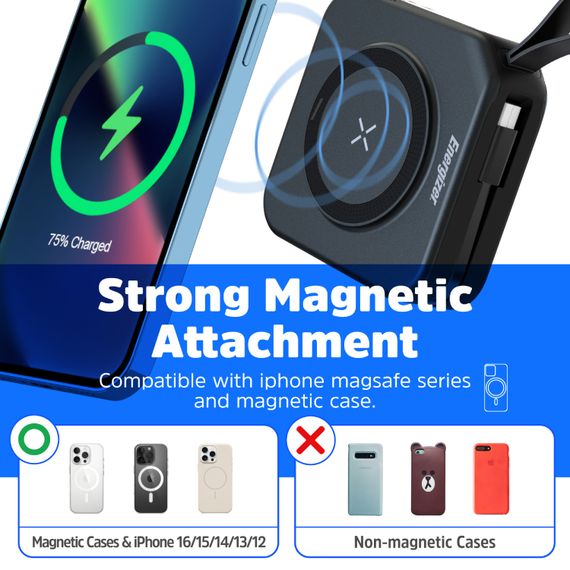 УМБ Energizer Magnetic Wireless 10000mAh 20W PD,AC зарядка,QI-15W, built-in USB-C,USB-А,USB-C In/Out | Зображення 2