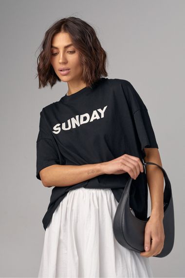 Женская футболка oversize с надписью Sunday - черный цвет, M (есть размеры)