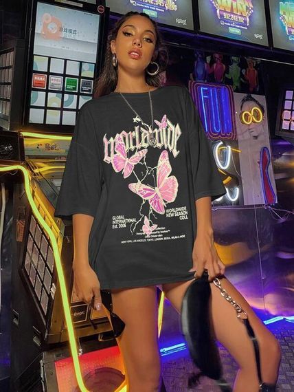 Футболка женская с принтом повседневная S Черная