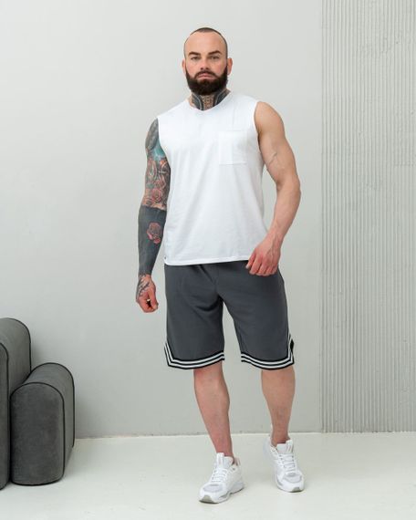 Мужской летний костюм майка и шорты BD0037 цвет белый + серый, размер XL