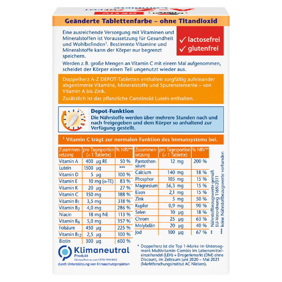 Мультивітаміни Доппельгерц від А до Цинку Doppelherz A-Z DEPOT тривалої дії | Зображення 1