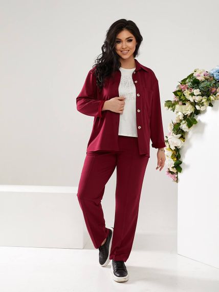 Женский костюм тройка рубашка+футболка+брюки трикотажный NB23007 размер 46/48 цвет бордовый | Зображення 3