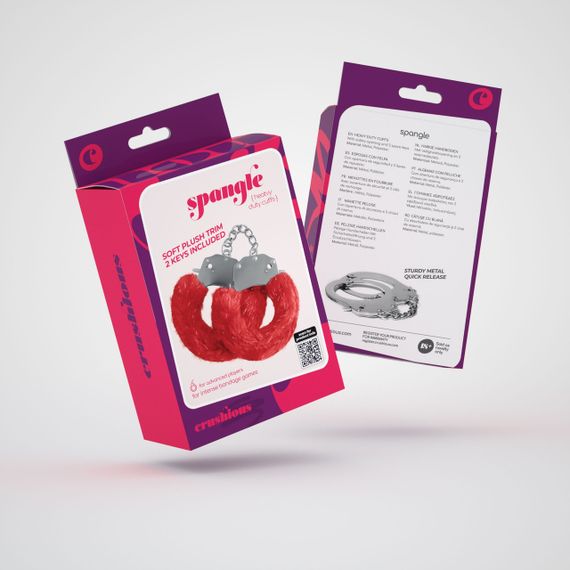 Наручники SPANGLE Crushious металлические, с красным мехом Sex Aura | Зображення 1