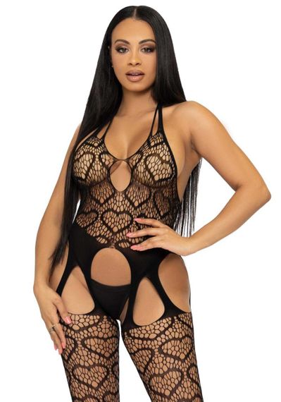 Бодістокінг з відкритим доступом Leg Avenue Net suspender bodystocking One size Black, мереживо Sex Aura