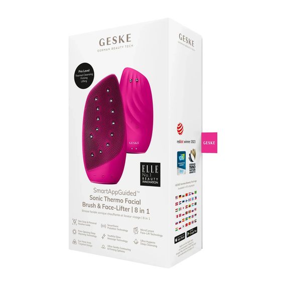 Очистительная щетка для лица GESKE Sonic Thermo Facial Brush&Face-Lifter 8в1 white, Малиновый | Зображення 7